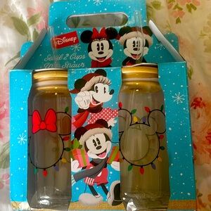 Mickey and Minnie Glass cups (set of two) with straws